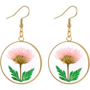 Rose Pink Dry Flower Statement Vintage Long Summer Earring for Women Jewelry